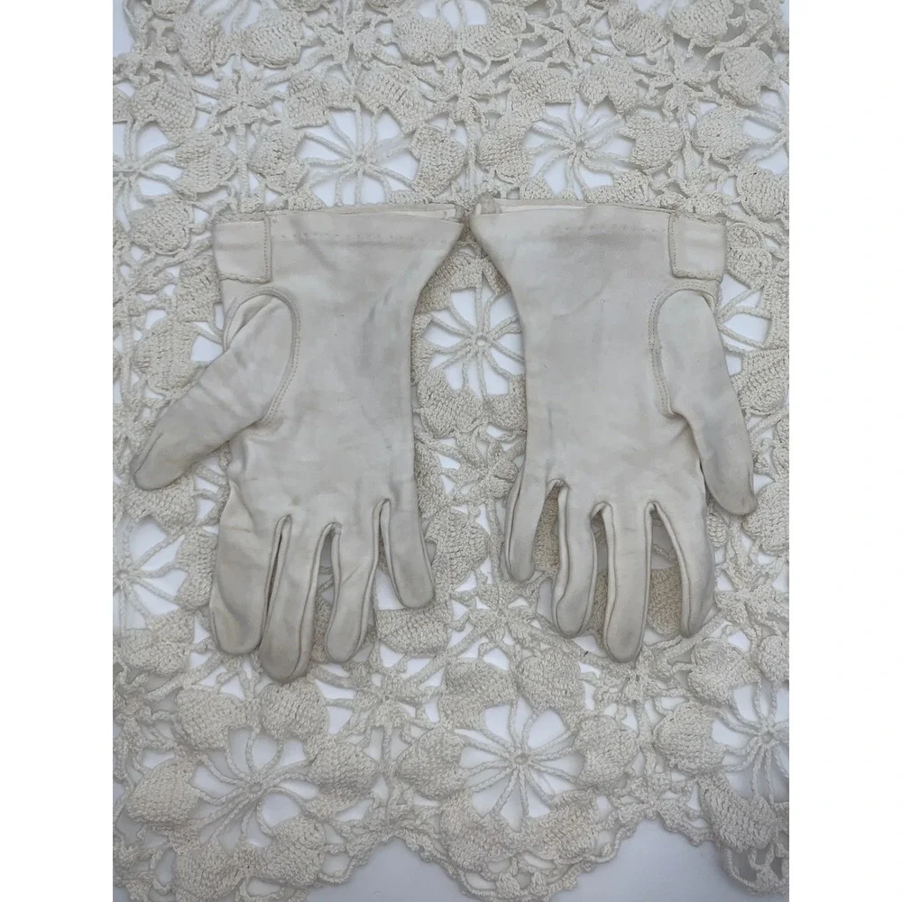 Vintage 1960s Ivory Nylon Tricot Dress Gloves Mid Century‎ Wedding Tea Party